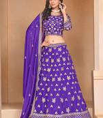 Purple Organza Sequins Work Semi Stitched Lehenga Choli Size Up To 42