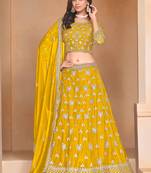 Mustard Organza Sequins Work Semi Stitched Lehenga Choli Size Up To 42