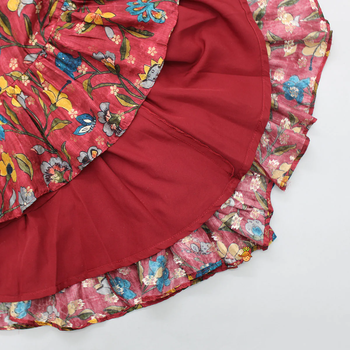 Red floral print cotton flared ruffle lehenga choli set 5
