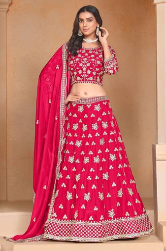 Pink Organza Sequins Work Semi Stitched Lehenga Choli Size Up To 42