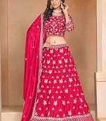 Pink Organza Sequins Work Semi Stitched Lehenga Choli Size Up To 42