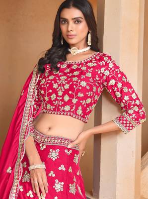 Pink Organza Sequins Work Semi Stitched Lehenga Choli Size Up To 42 2