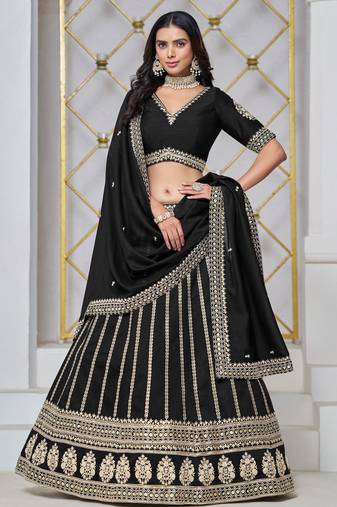 Black Art Silk Sequins Work Semi Stitched Lehenga Choli Size Up To 42
