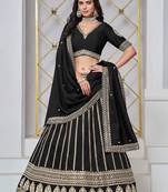 Black Art Silk Sequins Work Semi Stitched Lehenga Choli Size Up To 42