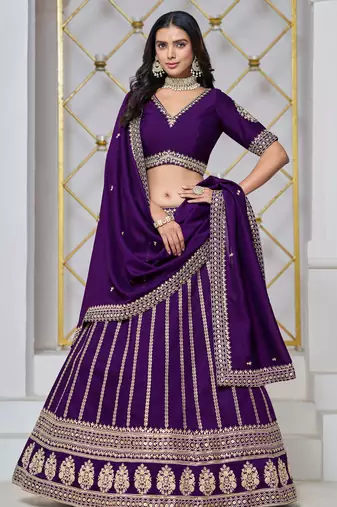 Purple Art Silk Sequins Work Semi Stitched Lehenga Choli Size Up To 42