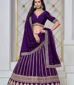 Purple Art Silk Sequins Work Semi Stitched Lehenga Choli Size Up To 42