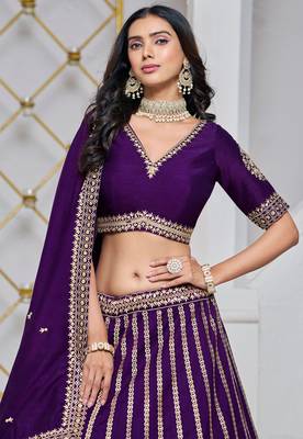 Purple Art Silk Sequins Work Semi Stitched Lehenga Choli Size Up To 42 2