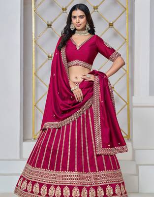 Pink Art Silk Sequins Work Semi Stitched Lehenga Choli Size Up To 42 1