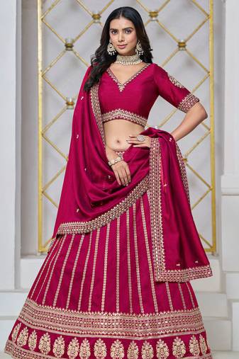 Pink Art Silk Sequins Work Semi Stitched Lehenga Choli Size Up To 42