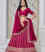 Pink Art Silk Sequins Work Semi Stitched Lehenga Choli Size Up To 42