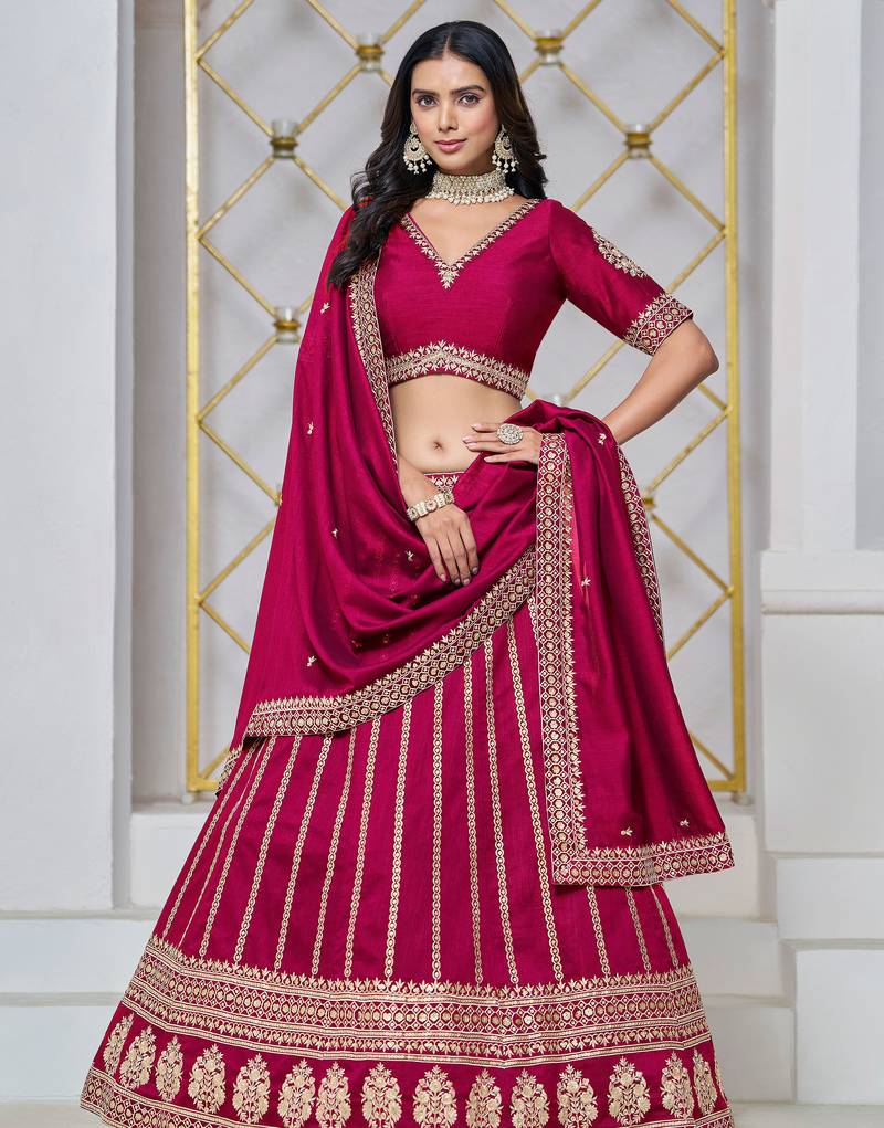 Pink Art Silk Sequins Work Semi Stitched Lehenga Choli Size Up To 42