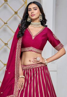 Pink Art Silk Sequins Work Semi Stitched Lehenga Choli Size Up To 42 2