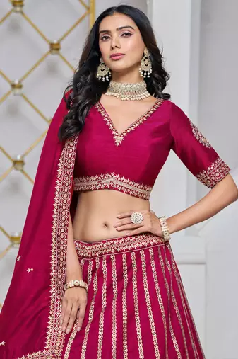 Pink Art Silk Sequins Work Semi Stitched Lehenga Choli Size Up To 42