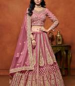 Pink Net Sequins Work Semi Stitched Lehenga Choli Size Up To 42