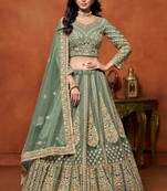 Green Net Sequins Work Semi Stitched Lehenga Choli Size Up To 42