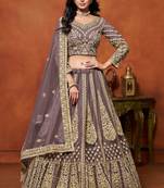 Purple Net Sequins Work Semi Stitched Lehenga Choli Size Up To 42