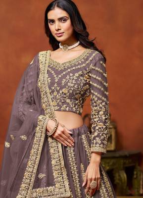 Purple Net Sequins Work Semi Stitched Lehenga Choli Size Up To 42 2
