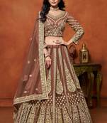 Brown Net Sequins Work Semi Stitched Lehenga Choli Size Up To 42