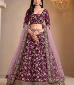 Purple Art Silk Sequins Work Semi Stitched Lehenga Choli Size Up To 42