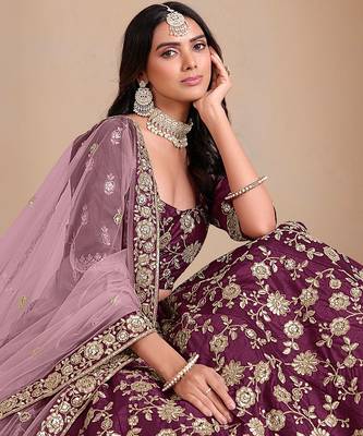 Purple Art Silk Sequins Work Semi Stitched Lehenga Choli Size Up To 42 2