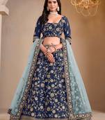 Blue Art Silk Sequins Work Semi Stitched Lehenga Choli Size Up To 42
