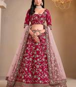 Pink Art Silk Sequins Work Semi Stitched Lehenga Choli Size Up To 42