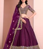 Purple Art Silk Sequins Work Semi Stitched Lehenga Choli Size Up To 42