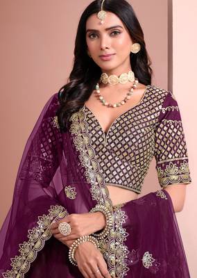 Purple Art Silk Sequins Work Semi Stitched Lehenga Choli Size Up To 42 2