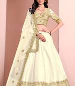 Off White Art Silk Sequins Work Semi Stitched Lehenga Choli Size Up To 42