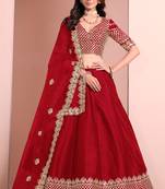 Red Art Silk Sequins Work Semi Stitched Lehenga Choli Size Up To 42