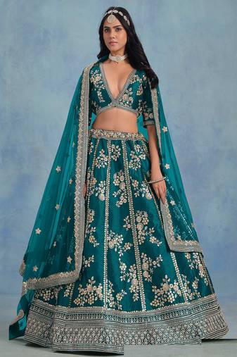Green Art Silk Sequins Work Semi Stitched Lehenga Choli Size Up To 42