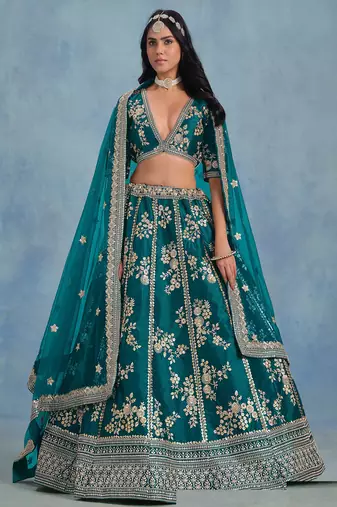 Green Art Silk Sequins Work Semi Stitched Lehenga Choli Size Up To 42
