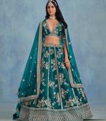Green Art Silk Sequins Work Semi Stitched Lehenga Choli Size Up To 42
