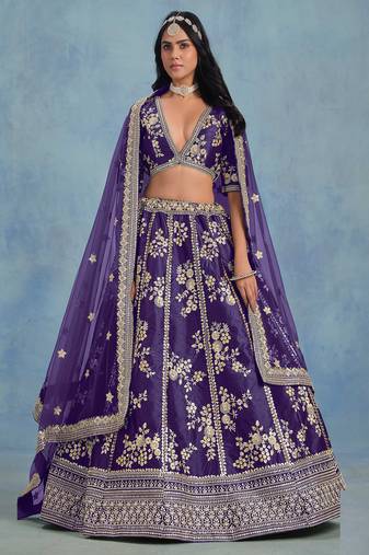 Purple Art Silk Sequins Work Semi Stitched Lehenga Choli Size Up To 42
