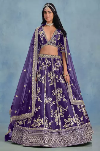 Purple Art Silk Sequins Work Semi Stitched Lehenga Choli Size Up To 42