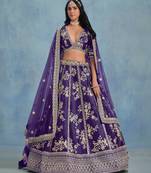 Purple Art Silk Sequins Work Semi Stitched Lehenga Choli Size Up To 42