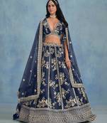 Navy Blue Art Silk Sequins Work Semi Stitched Lehenga Choli Size Up To 42