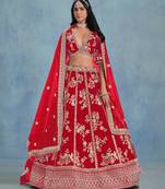 Red Art Silk Sequins Work Semi Stitched Lehenga Choli Size Up To 42