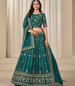 Green Art Silk Sequins Work Semi Stitched Lehenga Choli Size Up To 42