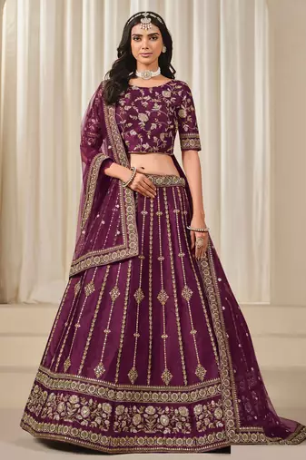 Purple Art Silk Sequins Work Semi Stitched Lehenga Choli Size Up To 42