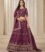 Purple Art Silk Sequins Work Semi Stitched Lehenga Choli Size Up To 42