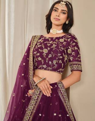 Purple Art Silk Sequins Work Semi Stitched Lehenga Choli Size Up To 42 2