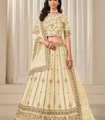 Cream Art Silk Sequins Work Semi Stitched Lehenga Choli Size Up To 42
