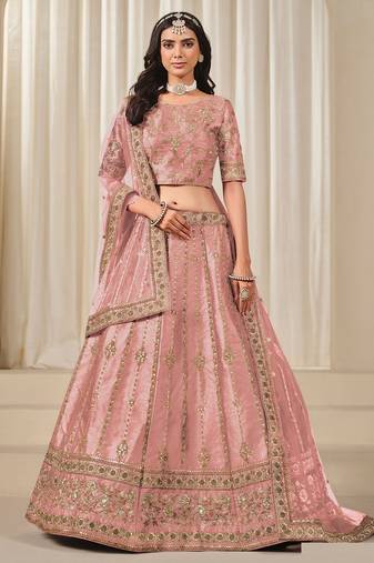 Pink Art Silk Sequins Work Semi Stitched Lehenga Choli Size Up To 42