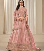 Pink Art Silk Sequins Work Semi Stitched Lehenga Choli Size Up To 42