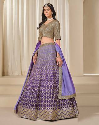Purple Chiffon Sequins Work Semi Stitched Lehenga Choli Size Up To 42 1