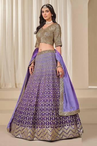 Purple Chiffon Sequins Work Semi Stitched Lehenga Choli Size Up To 42
