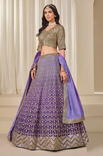 Purple Chiffon Sequins Work Semi Stitched Lehenga Choli Size Up To 42