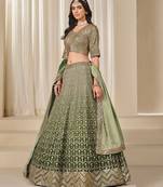 Mehendi Chiffon Sequins Work Semi Stitched Lehenga Choli Size Up To 42