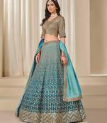 Green Chiffon Sequins Work Semi Stitched Lehenga Choli Size Up To 42